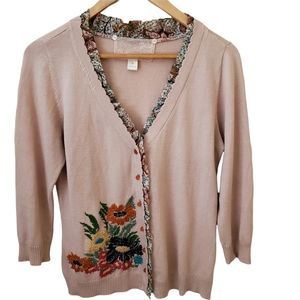 Anthropologie Women's Nick & Mo Embroidered Ruffle Knit Cardigan Sweater…